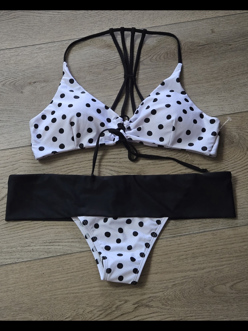 Polka Dot Black & White Strappy Bikini - Brand